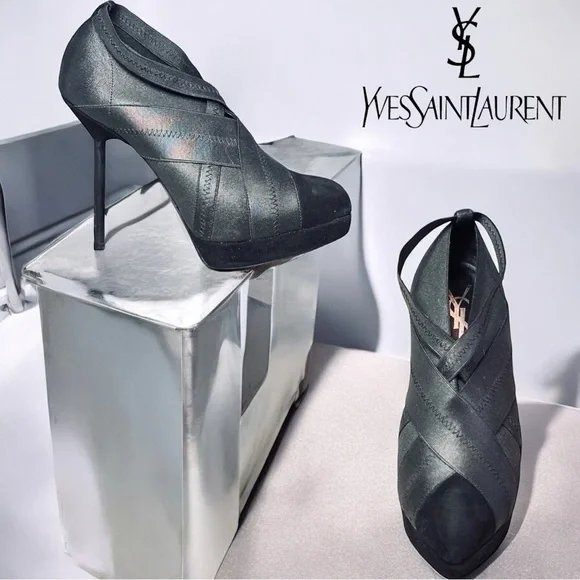 Yves Saint Laurent Luxury-Open Toe-Black Stiletto  Heels 36.5 - Picture 2 of 8